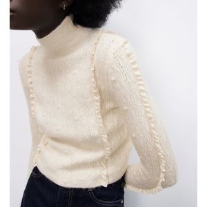 Ruffled High Collar Knit Sweater M NWT
